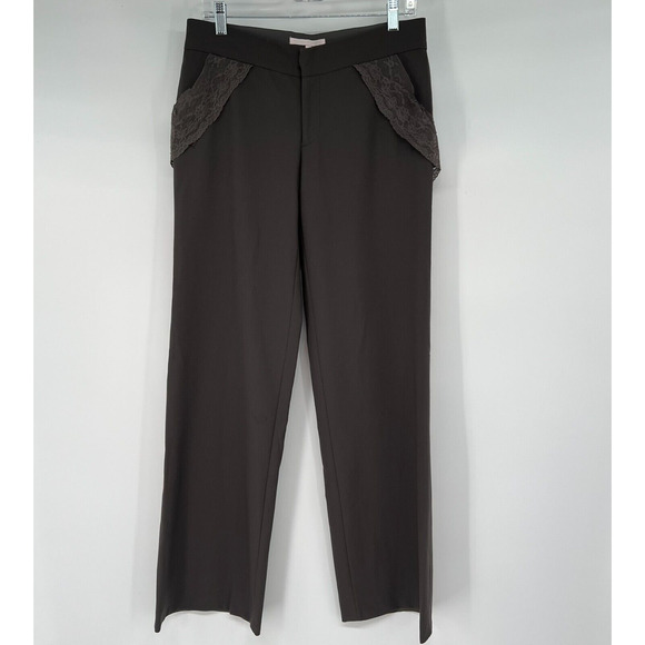 Rebecca Taylor Dress Pants Womens 8 Brown Minimalist Lace Low Rise Trouser Y2K - Picture 1 of 6